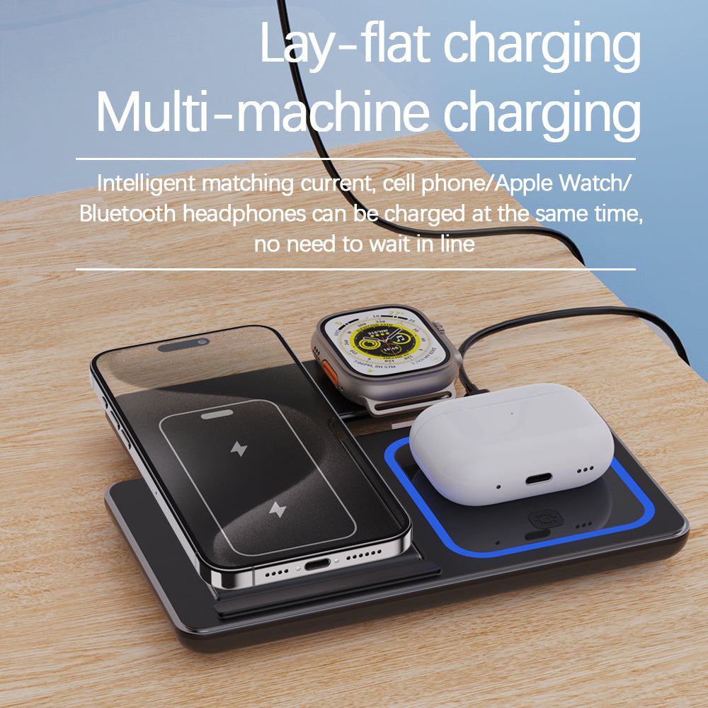 15W 3-in-1 Foldable Wireless Charging Stand – Phone, Watch & Earbuds PERSIAN