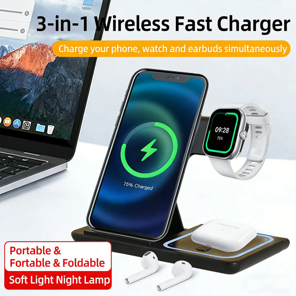 3-in-1 Magnetic Wireless Charging Station 15W – Foldable Phone Charger Stand PERSIAN