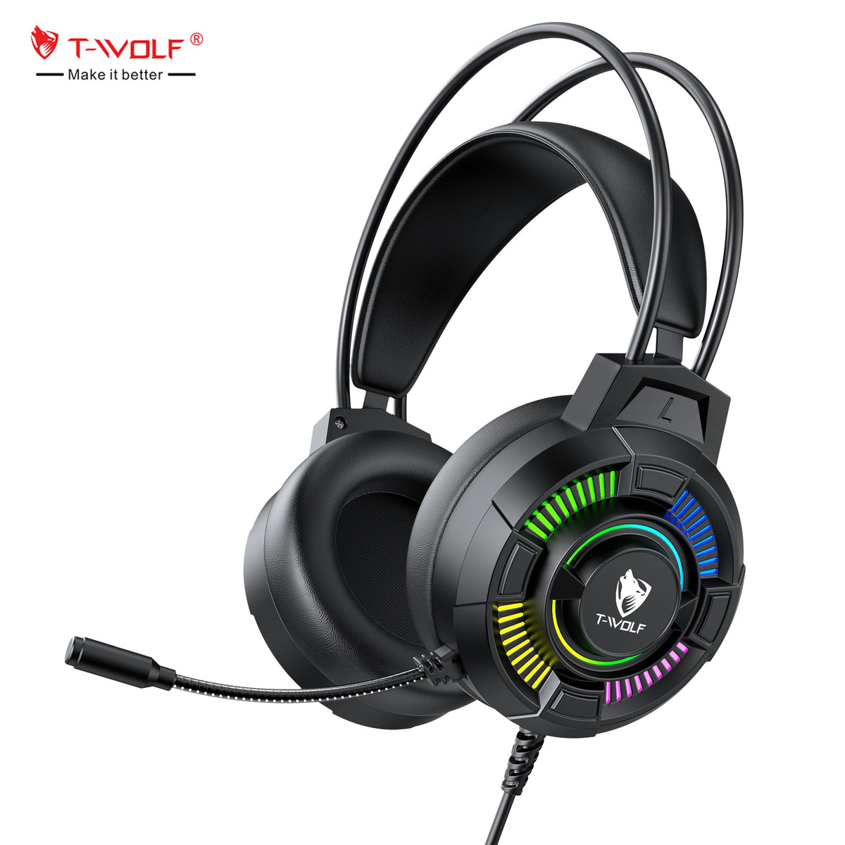 T-WOLF H140 7.1 USB Gaming Headset | RGB Wired Headphones PERSIAN