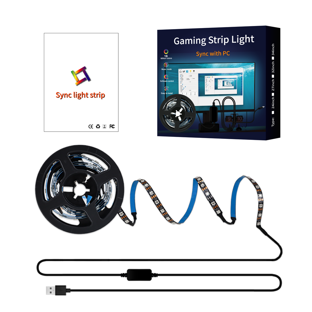 Ambient RGBIC RGB Gaming LED Strip | USB 5V PC Monitor Backlight PERSIAN