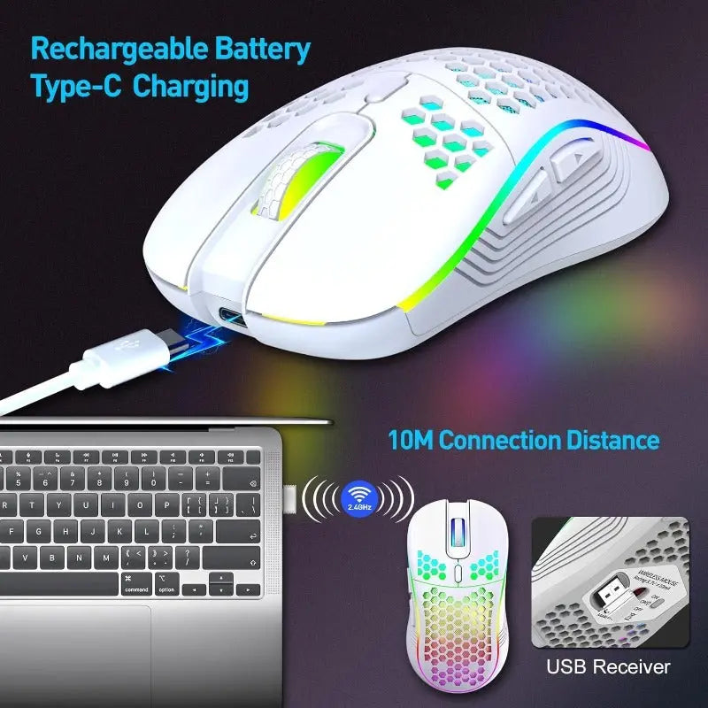 CM-G40W Wireless Gaming Mouse 2400 DPI Rechargeable RGB Honeycomb Mouse, 6 Buttons PERSIAN store