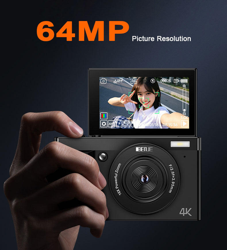 BENJIE A9 4K 64MP Digital Camera | Retro Y2K Compact Vlogging Camera with 16X Zoom, Flip Screen & EIS PERSIAN store