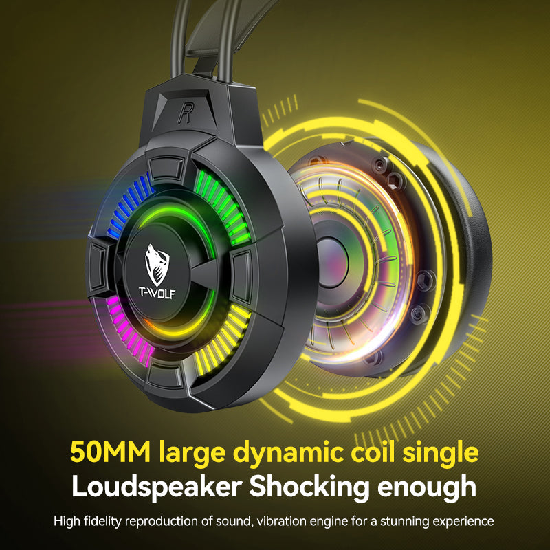 T-WOLF H140 7.1 USB Gaming Headset | RGB Wired Headphones PERSIAN