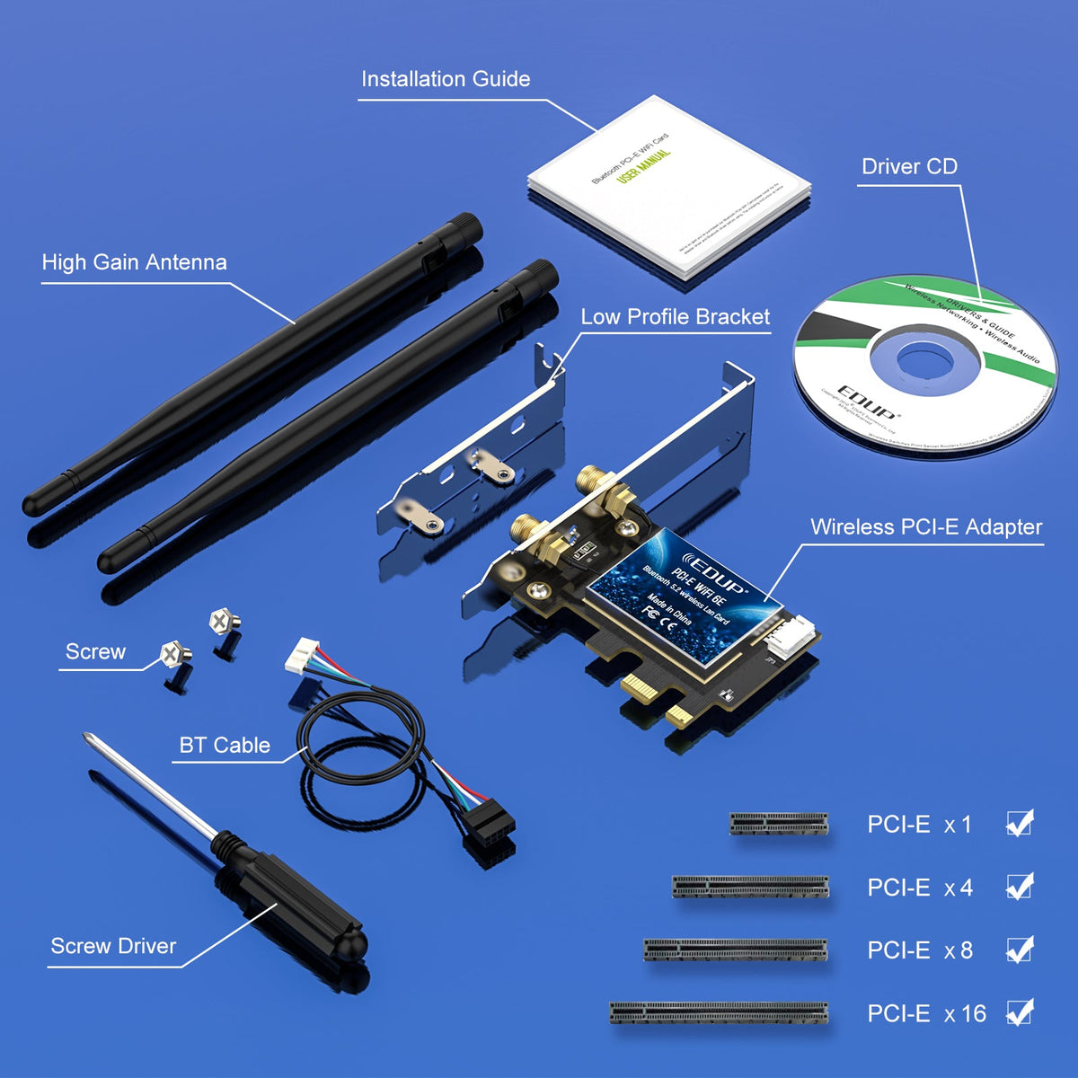 EDUP WiFi 6E PCIe Wireless Adapter – Tri-Band 2.4GHz, 5GHz & 6GHz | Up to 5400Mbps PERSIAN
