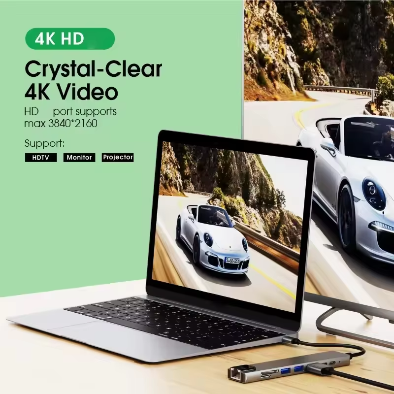 Mindpure 8-in-1 USB-C Hub 100W PD | 4K HDMI 2.0, Gigabit Ethernet, SD/TF Card Reader & USB 3.0 Dock PERSIAN store
