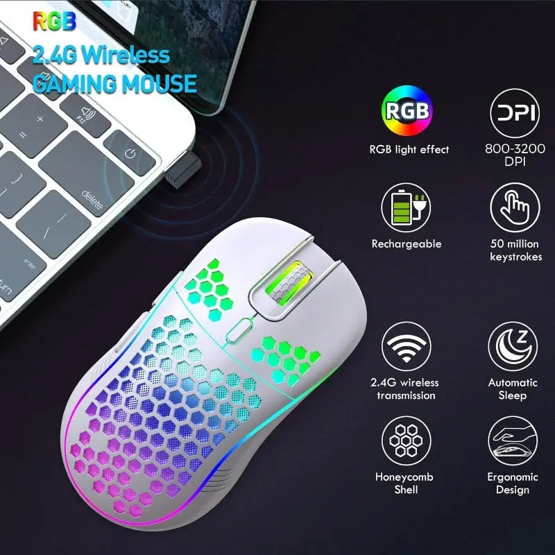 CM-G40W Wireless Gaming Mouse 2400 DPI Rechargeable RGB Honeycomb Mouse, 6 Buttons PERSIAN store