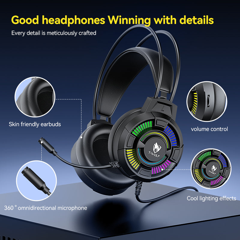 T-WOLF H140 7.1 USB Gaming Headset | RGB Wired Headphones PERSIAN